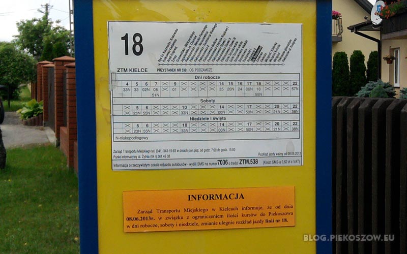 Rozkład jazdy linii nr 18 - przystanek Podzamcze Piekoszowskie