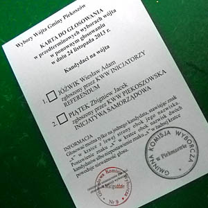 Karta do głosowania w drugiej turze wyborów wójta gminy Piekoszów